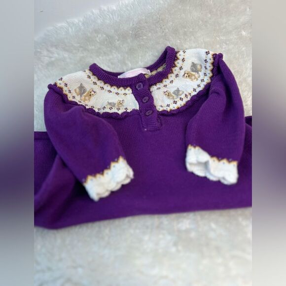 JANIE AND JACK 0-3m PURPLE PUPPY DOG SWEATER STYLE DRESS WINTER WHIMSEY cotton - Picture 6 of 16